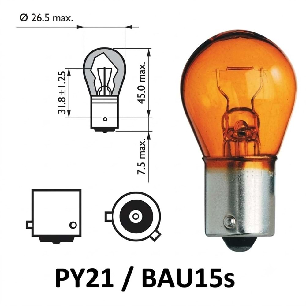 Ampul PY21W, 12V-21W, BAU15s Amber 17638