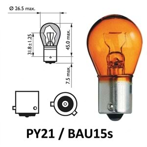 Ampul PY21W, 12V-21W, BAU15s Amber 17638