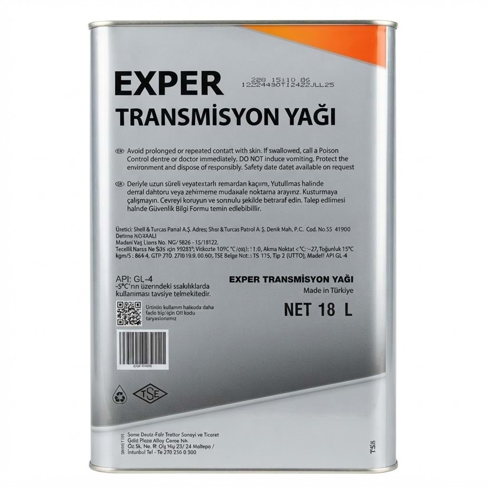 Exper Transmisyon Yağı 18 Litre 0.901.9140.2