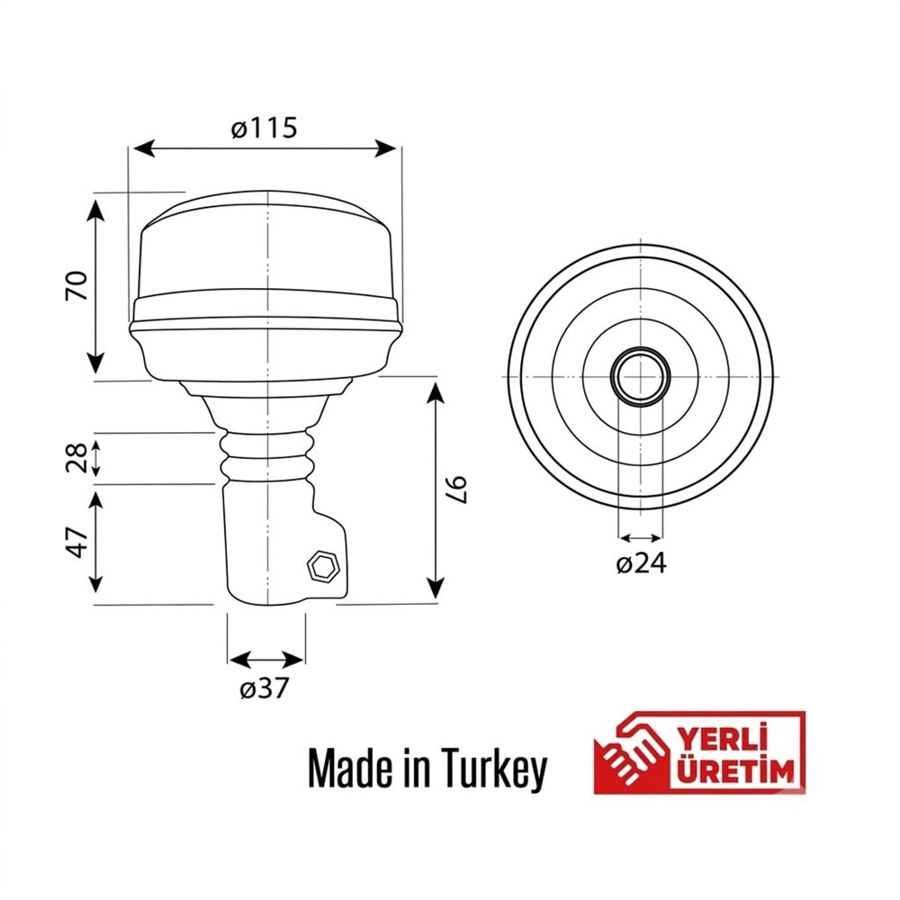 Döner Lamba Üç Fonksiyonlu Ledli Soketli Kısa Tip Körüklü Sarı 12/110V