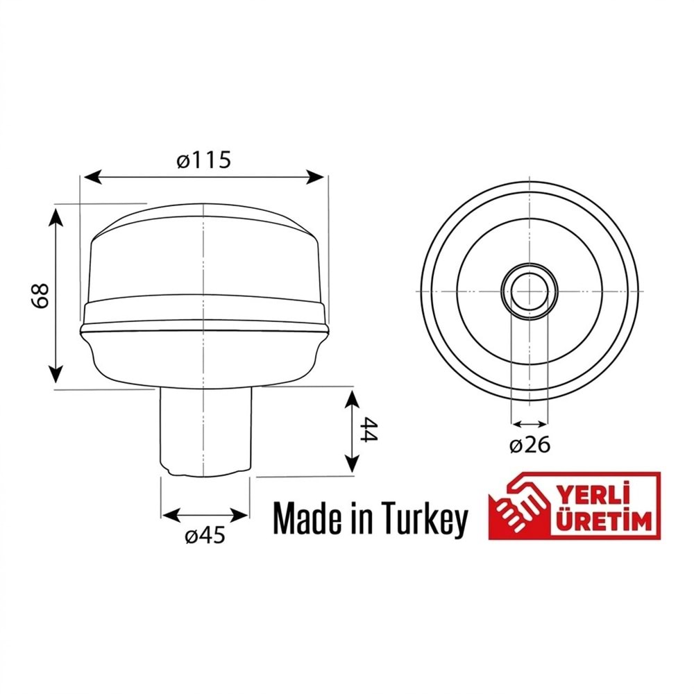 Döner Lamba Üç Fonksiyonlu Ledli Boru Tipi Kablolu Kısa Tip Sarı 12/110V